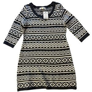 Pink Rose Black and Cream Geometric Patterned Dress